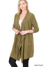 Load image into Gallery viewer, Draped Open Front Cardigan Sweater - Dusty Olive
