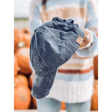 Load image into Gallery viewer, Washed Denim Criss-Cross High Ponytail CC Ball Cap
