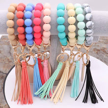 Load image into Gallery viewer, Silicone Beaded Keychain with Wood Disc for Personalization (Pale Yellow)

