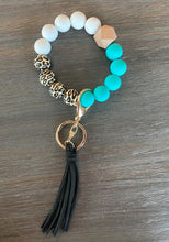 Load image into Gallery viewer, Animal Print Silicone Wristlet Keychain (Teal)
